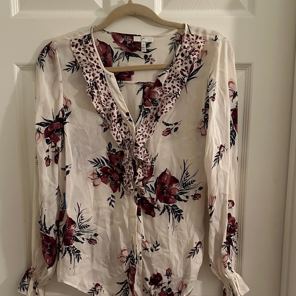 Joie Cream and Red Floral Blouse
